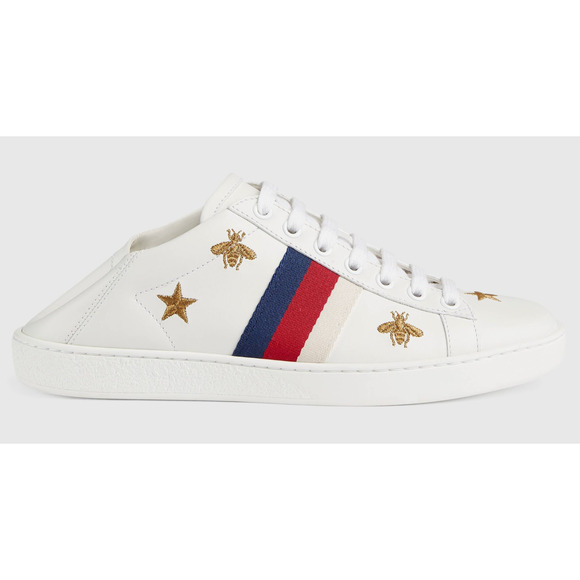 Gucci New Ace White Star Bee Gold GG Logo Flat Low Top Lace Up Tie Sneaker 42 - Picture 3 of 12